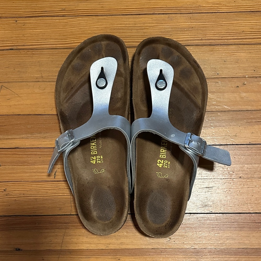 Birkenstock Silver and Brown Sandals